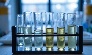 Provetta in un supporto, simbolo di test di qualità